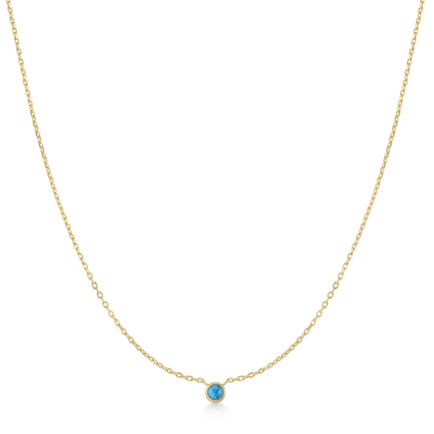 Gold Bezel-Set Lab-Created Turquoise Solitaire Necklace