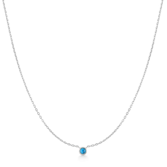 Silver Bezel-Set Lab-Created Turquoise Solitaire Necklace