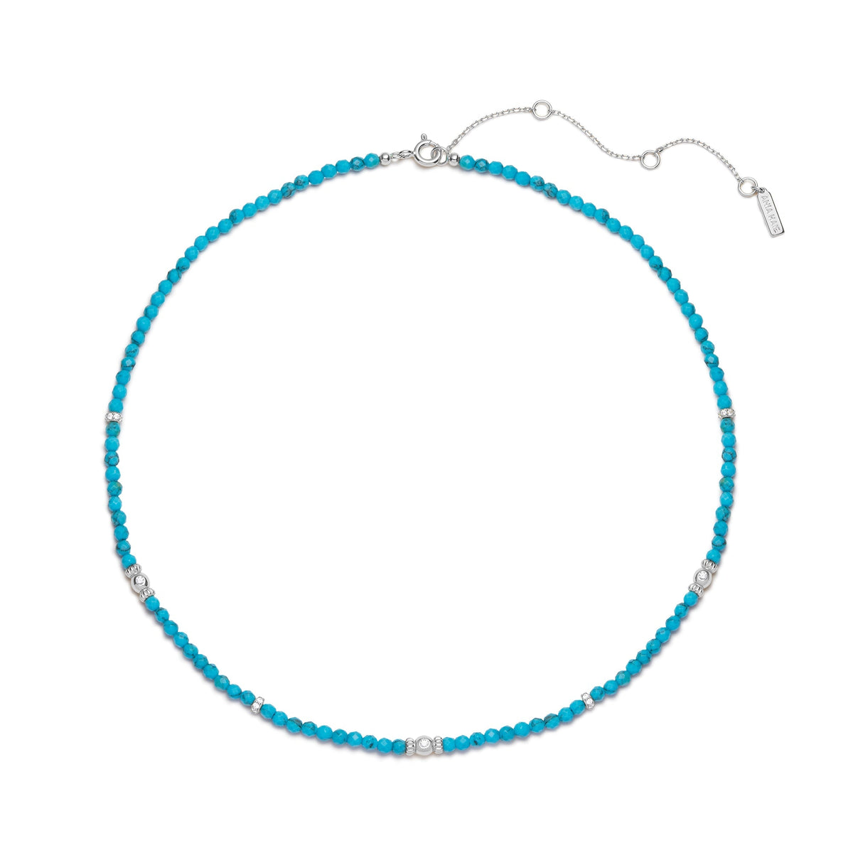 Silver Lab-Created Turquoise Beaded Necklace