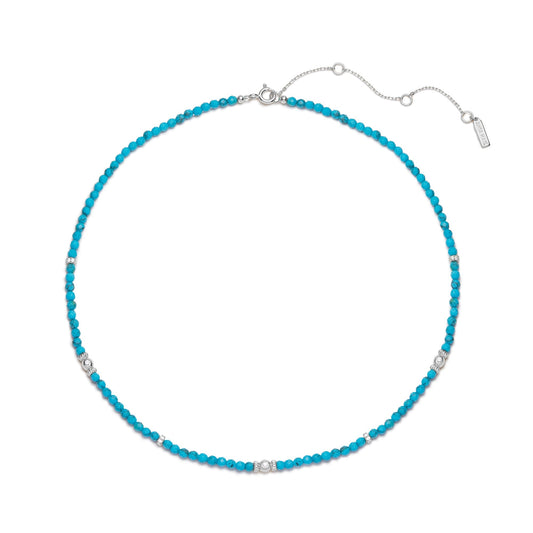 Silver Lab-Created Turquoise Beaded Necklace