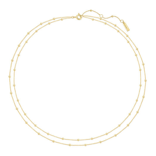 Gold Double Chain Bead Station Necklace