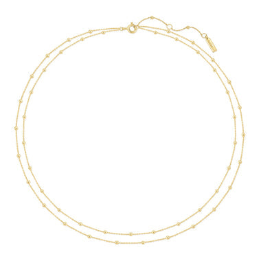 Gold Double Chain Bead Station Necklace