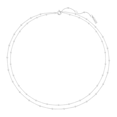 Silver Double Chain Bead Station Necklace