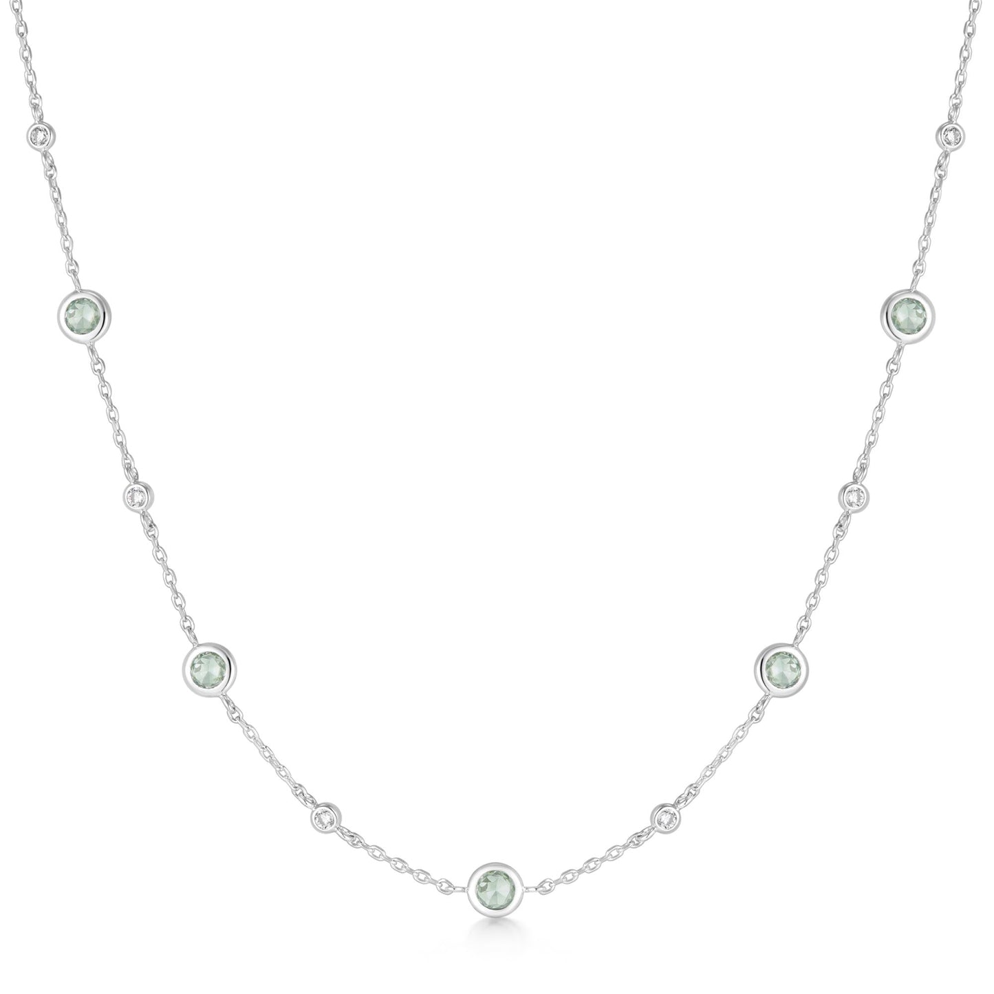 Silver Mint Green Station Necklace