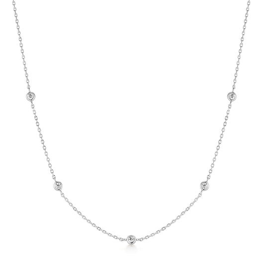 Silver Classic Bezel-Set Station Necklace