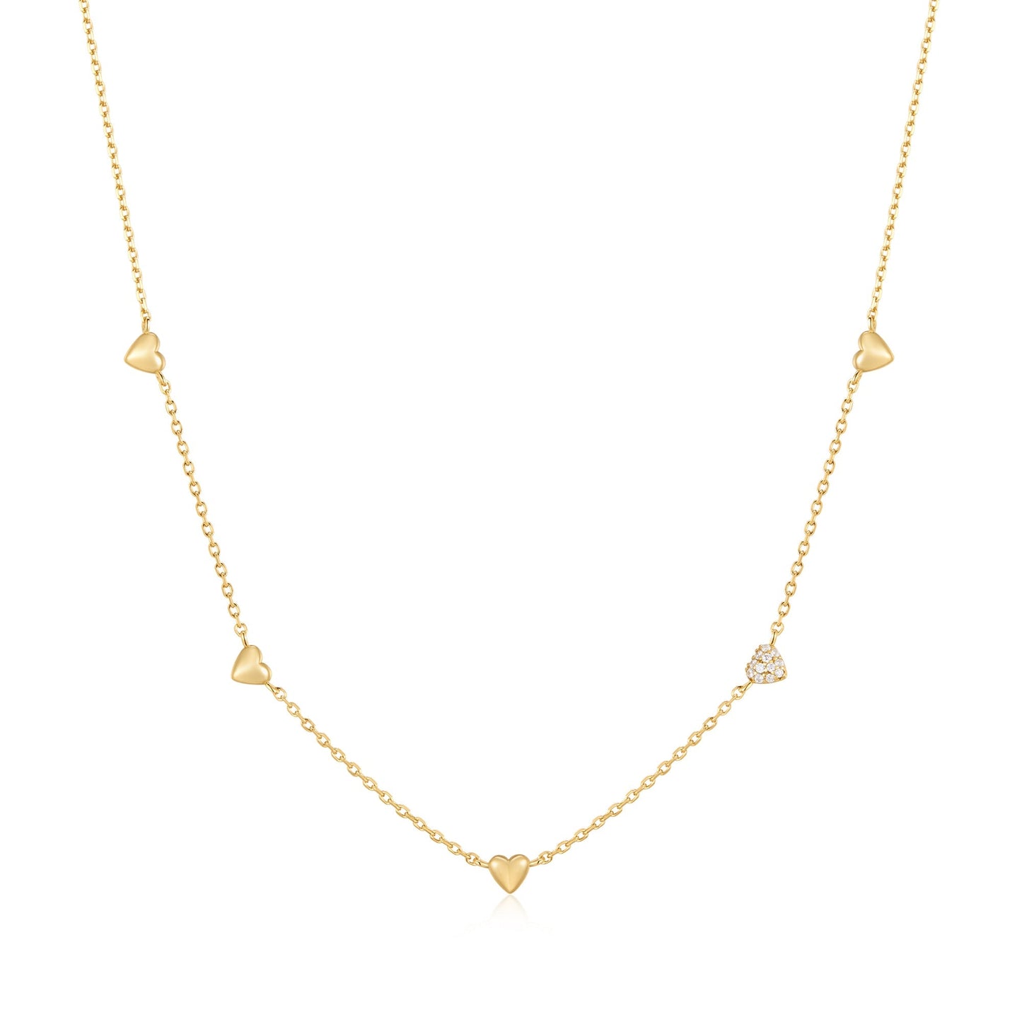 Gold Pav¨¦ Puffed Heart Station Necklace