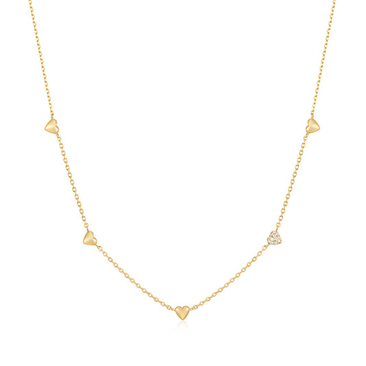 Gold Pav¨¦ Puffed Heart Station Necklace