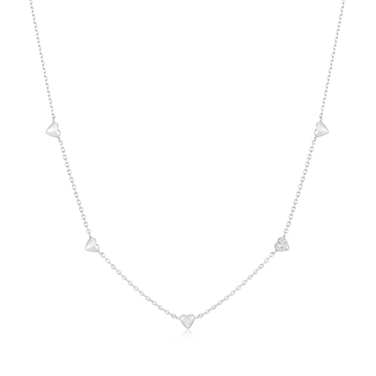 Silver Pav¨¦ Puffed Heart Station Necklace