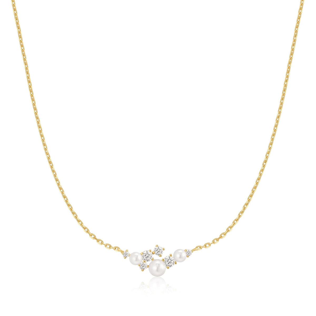 Silver Shell Pearl Cluster Necklace