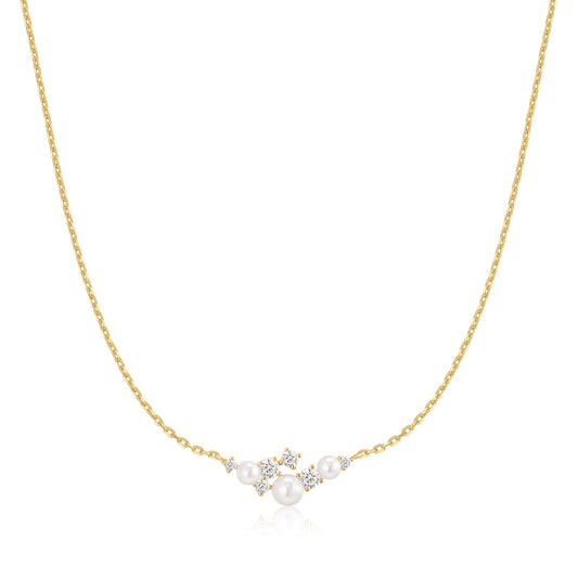 Silver Shell Pearl Cluster Necklace