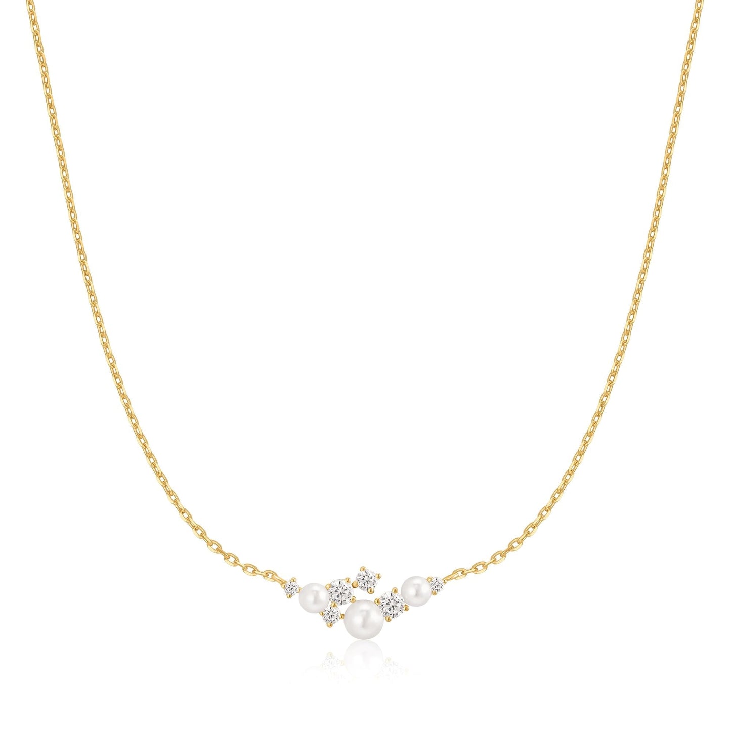Gold Shell Pearl Cluster Necklace