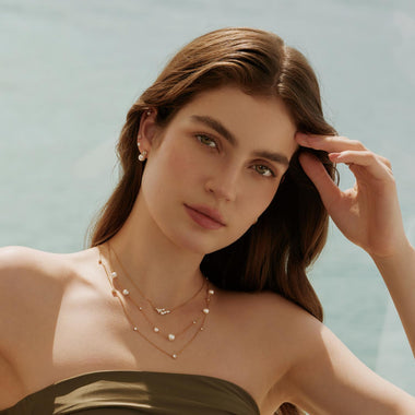 Gold Shell Pearl Cluster Necklace