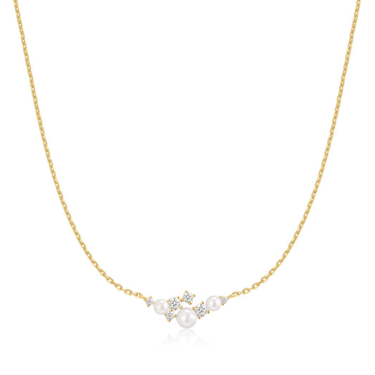 Gold Shell Pearl Cluster Necklace