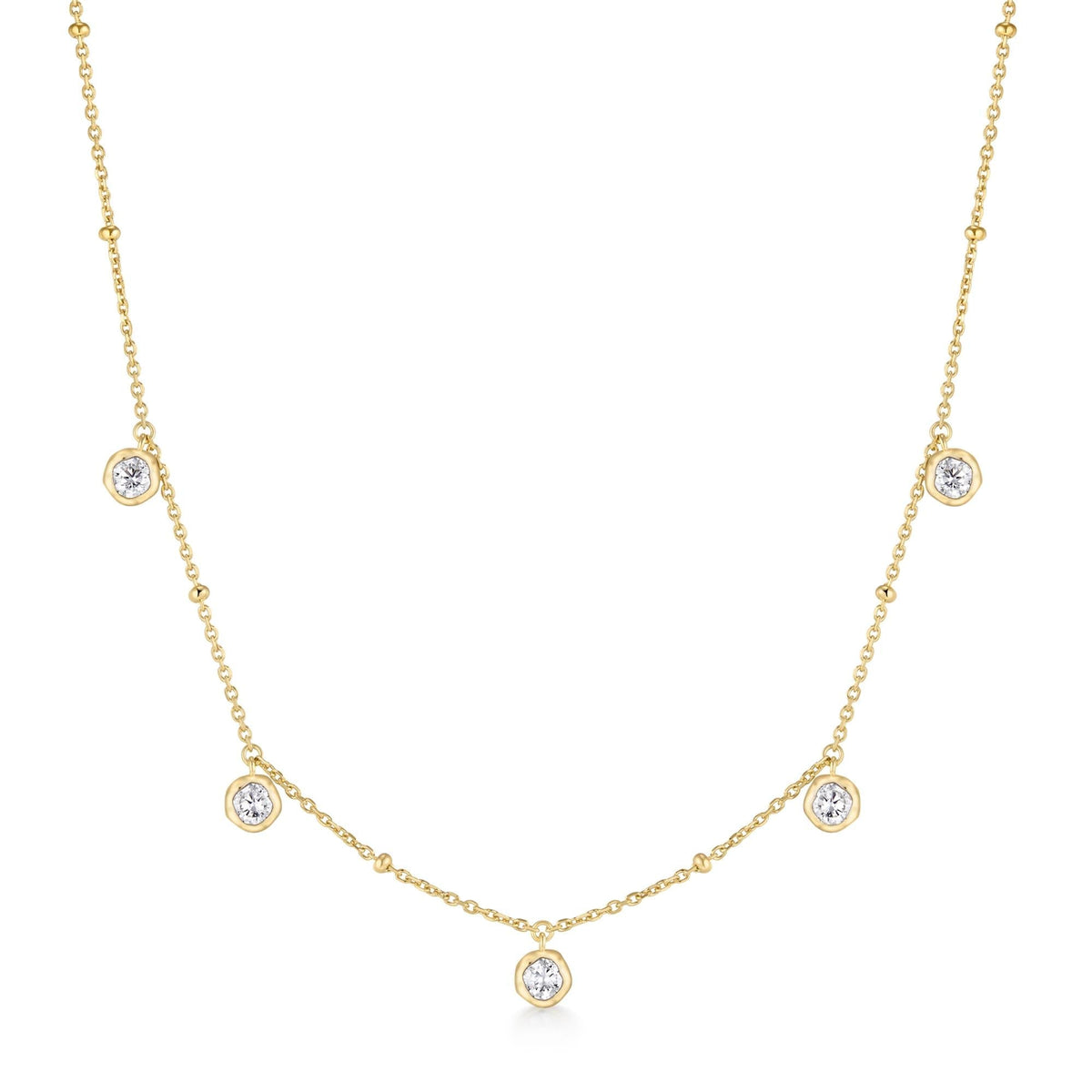 Gold Molten Bezel-Set Droplet Station Necklace