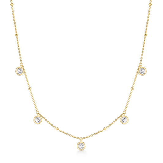 Gold Molten Bezel-Set Droplet Station Necklace