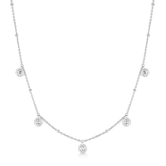 Silver Molten Bezel-Set Droplet Station Necklace