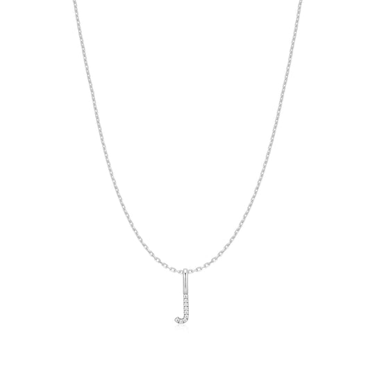 Silver Letter J Initial Necklace