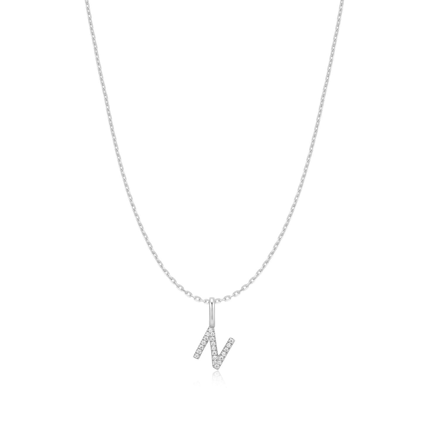 Silver Letter N Initial Necklace