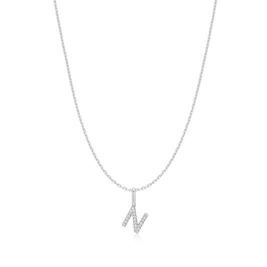 Silver Letter N Initial Necklace