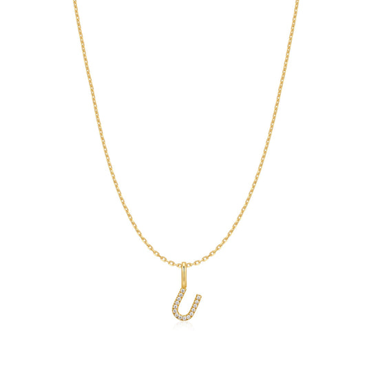 Gold Letter U Initial Necklace