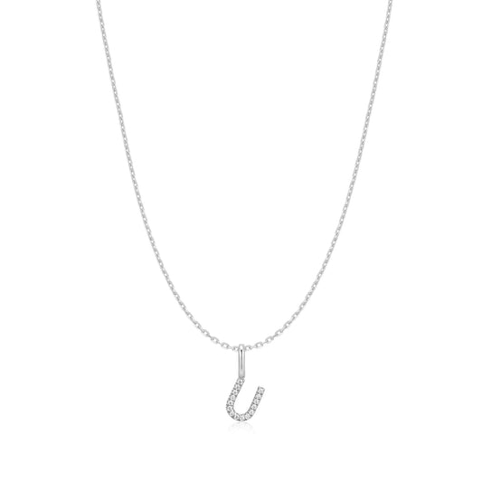 Silver Letter U Initial Necklace