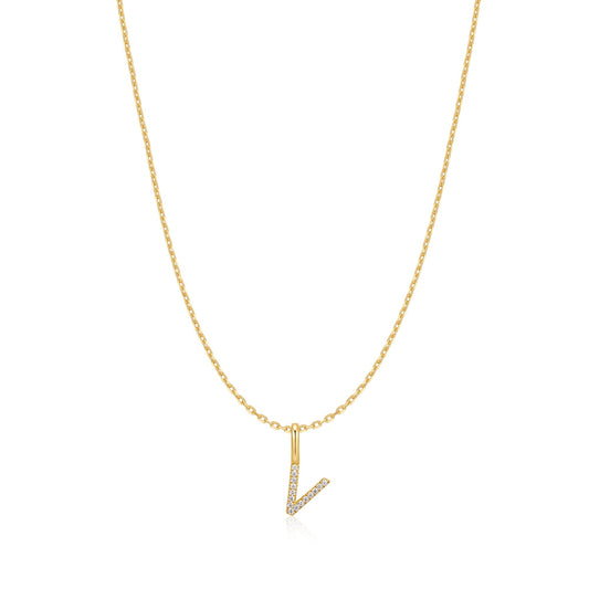 Gold Letter V Initial Necklace