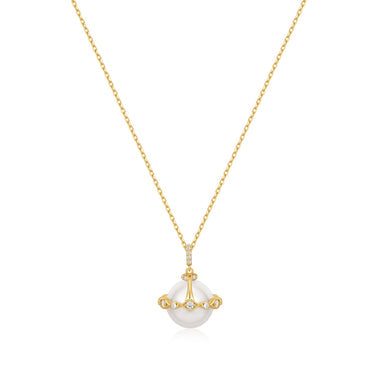 Gold Shell Pearl Halo Evil-Eye Necklace