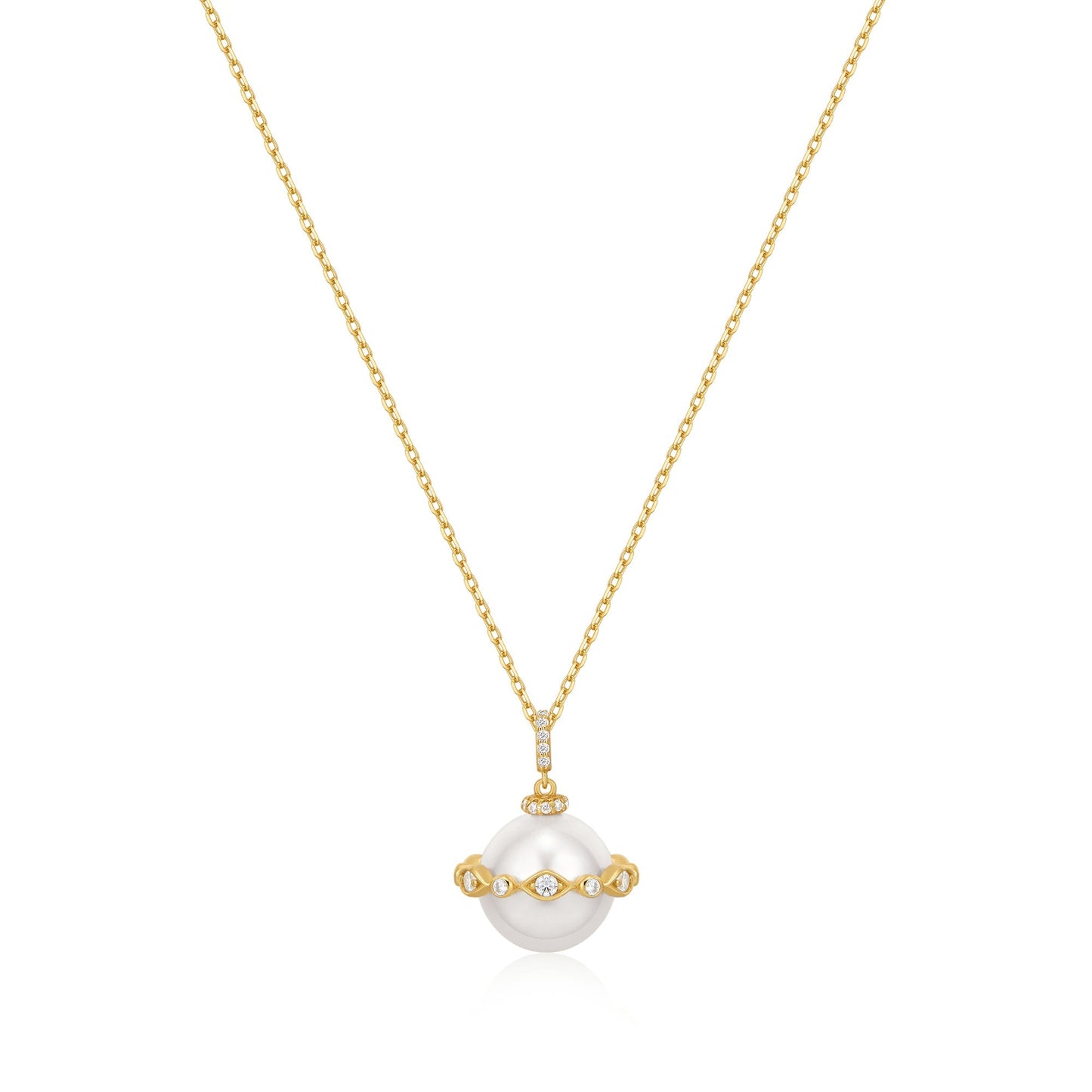 Gold Shell Pearl Halo Evil-Eye Necklace