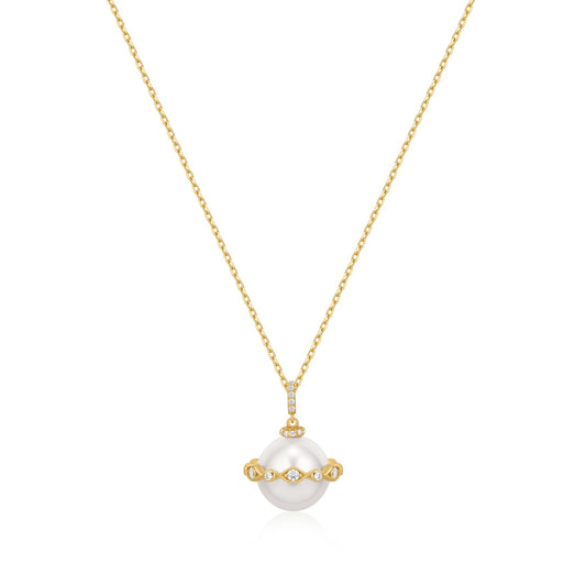 Gold Shell Pearl Halo Evil-Eye Necklace