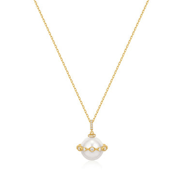 Gold Shell Pearl Halo Evil-Eye Necklace