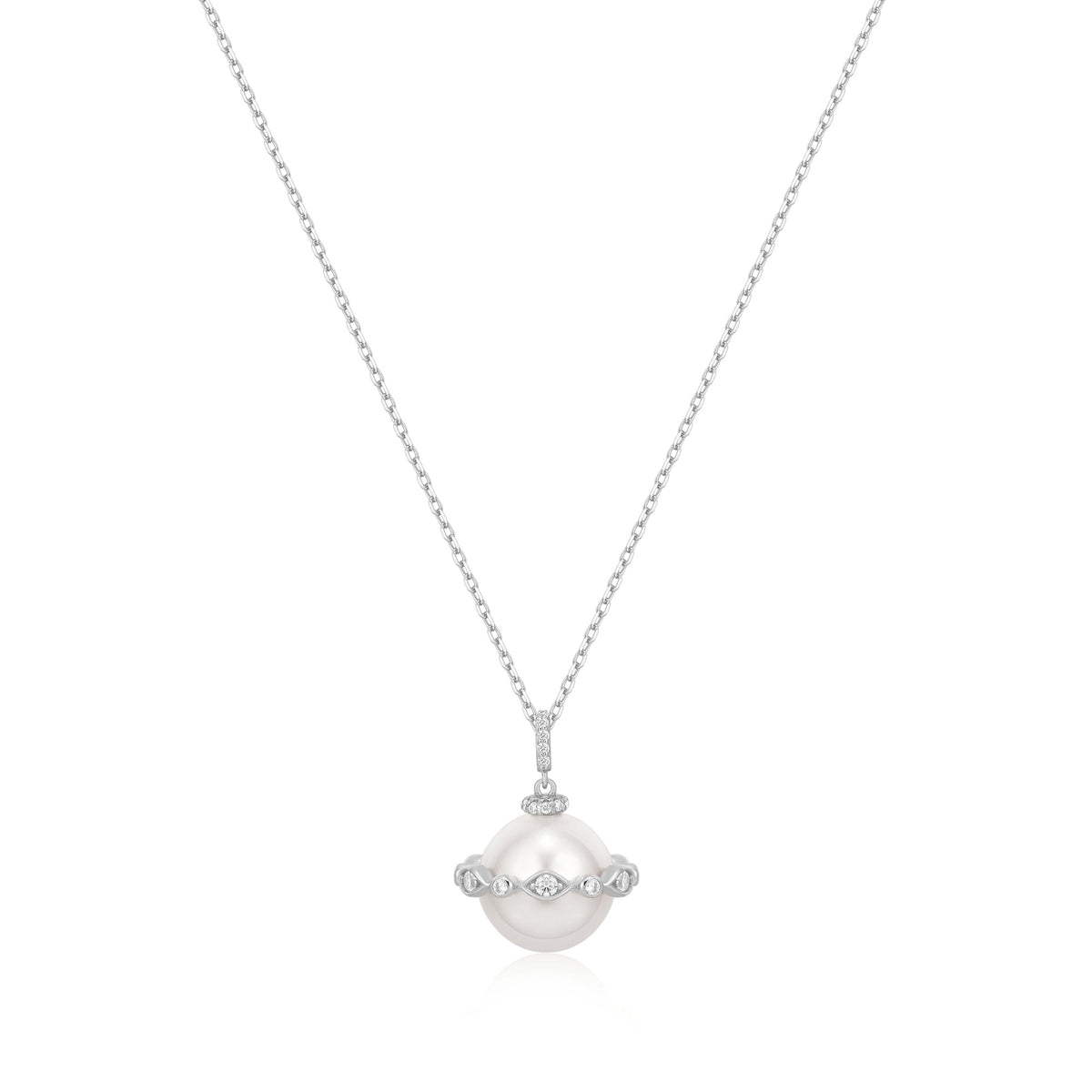 Silver Shell Pearl Halo Evil-Eye Necklace