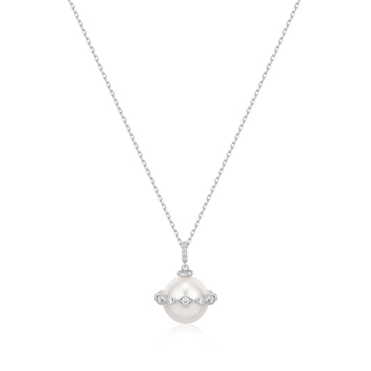 Silver Shell Pearl Halo Evil-Eye Necklace