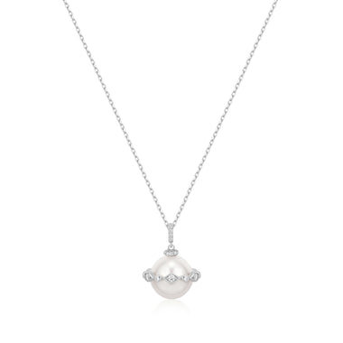 Silver Shell Pearl Halo Evil-Eye Necklace