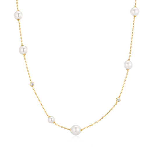 Gold Asymmetric Shell Pearl Station Necklace