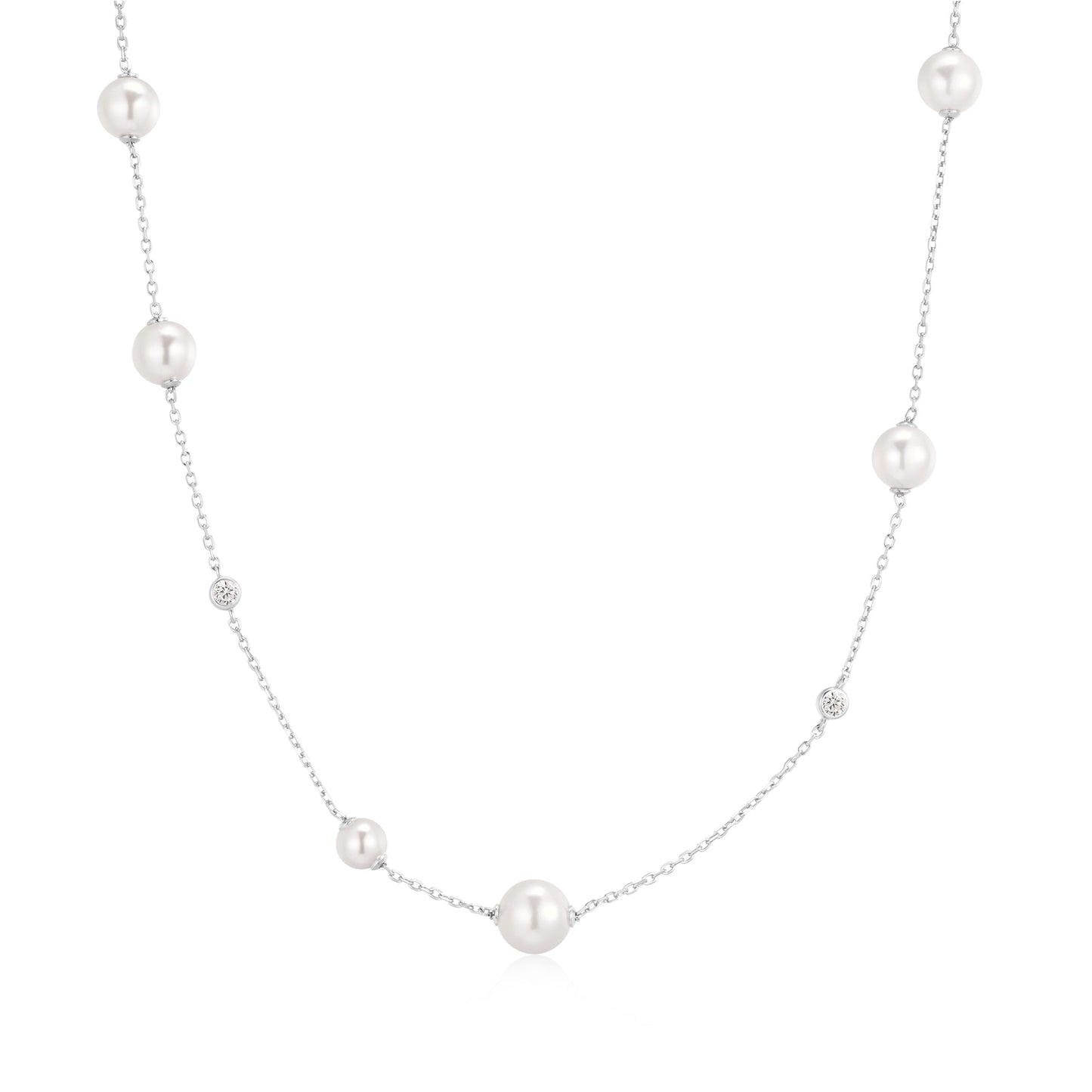 Silver Asymmetric Shell Pearl Station Necklace
