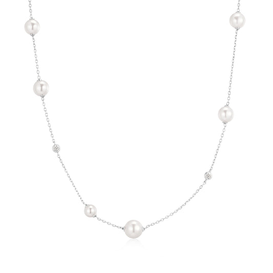 Silver Asymmetric Shell Pearl Station Necklace