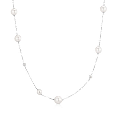 Silver Asymmetric Shell Pearl Station Necklace