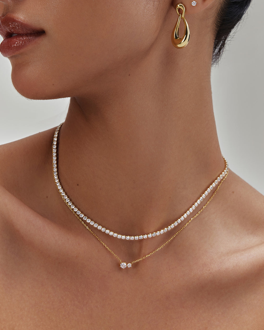Gold Prong Set Duo Necklace