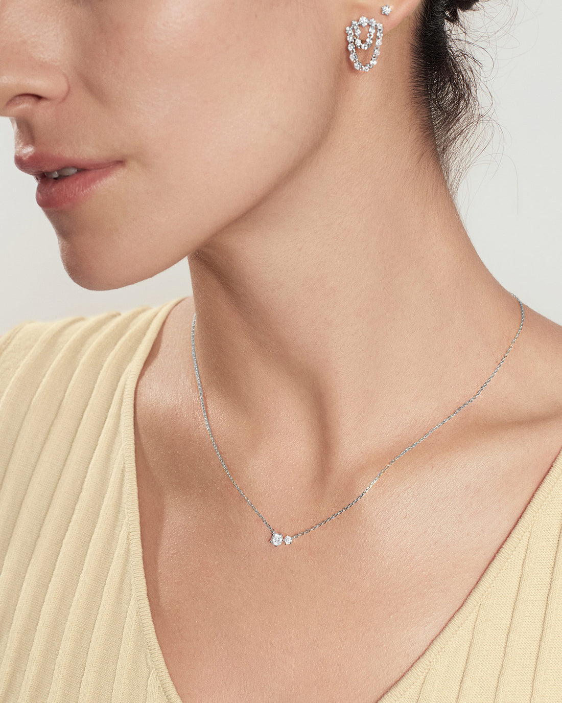 Silver Prong Set Duo Necklace