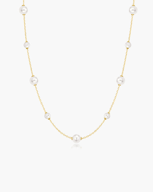 Gold Alternating Shell Pearl Station Necklace