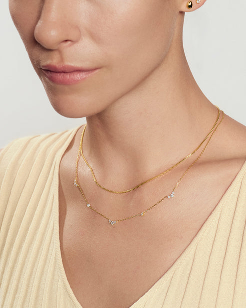 Gold Cluster & Single Station Necklace