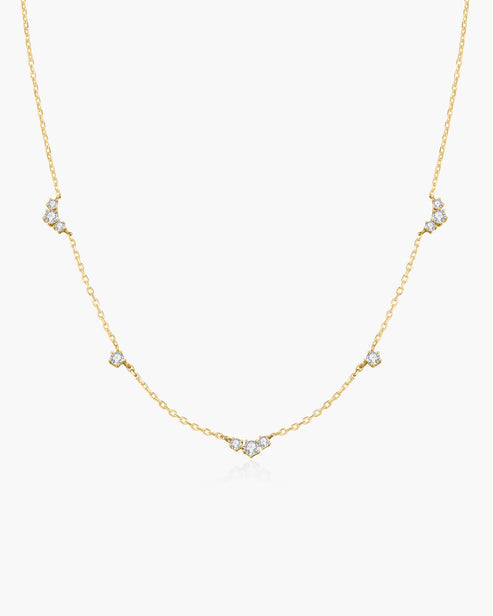 Gold Cluster & Single Station Necklace