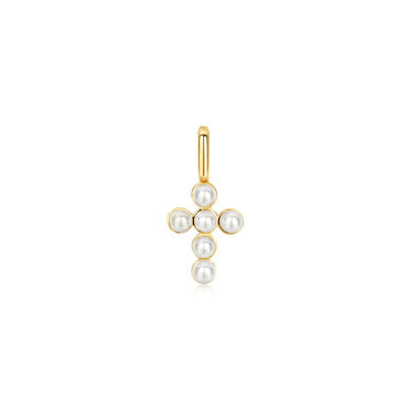 Gold Shell Pearl Cross Charm