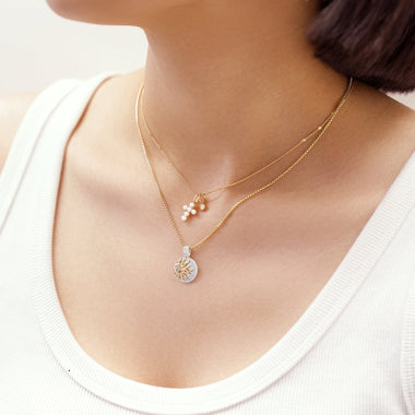 Gold Shell Pearl Cross Charm