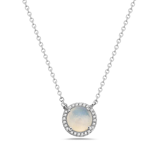 14 Karat White Gold Opal Necklace