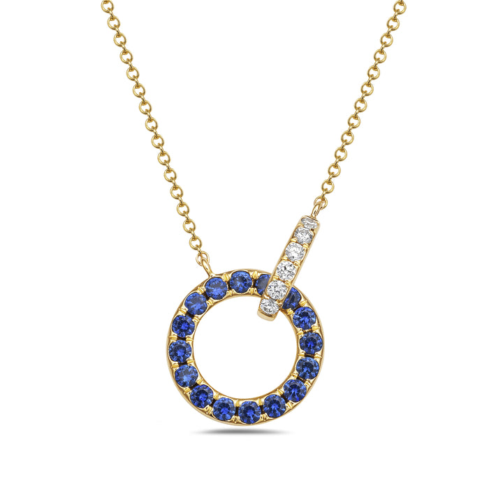 14 Karat Yellow Gold Eternal Sapphire Circle Necklace