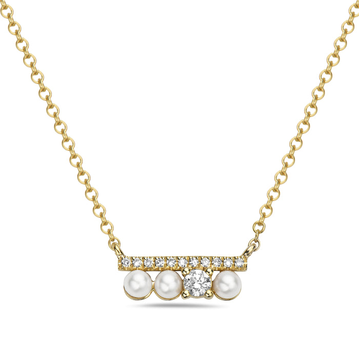 14 Karat Yellow Gold Pearl Bar Necklace