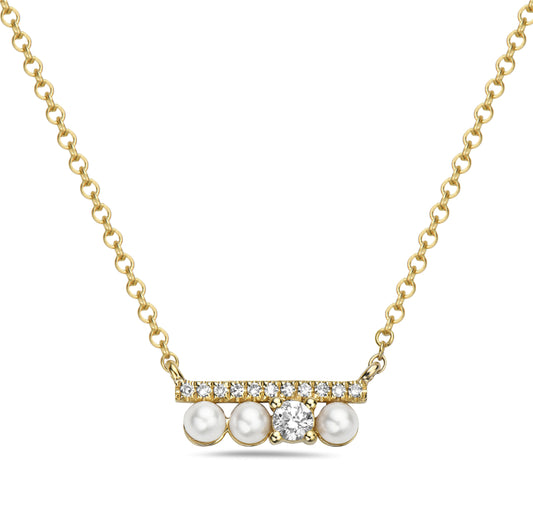 14 Karat Yellow Gold Pearl Bar Necklace