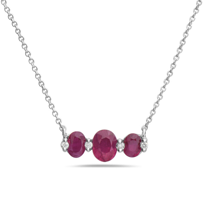 14 Karat White Gold Ruby Trio Pendant Necklace