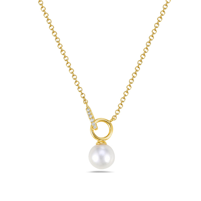 14 Karat Yellow Gold Pearl Drop Pendant Necklace